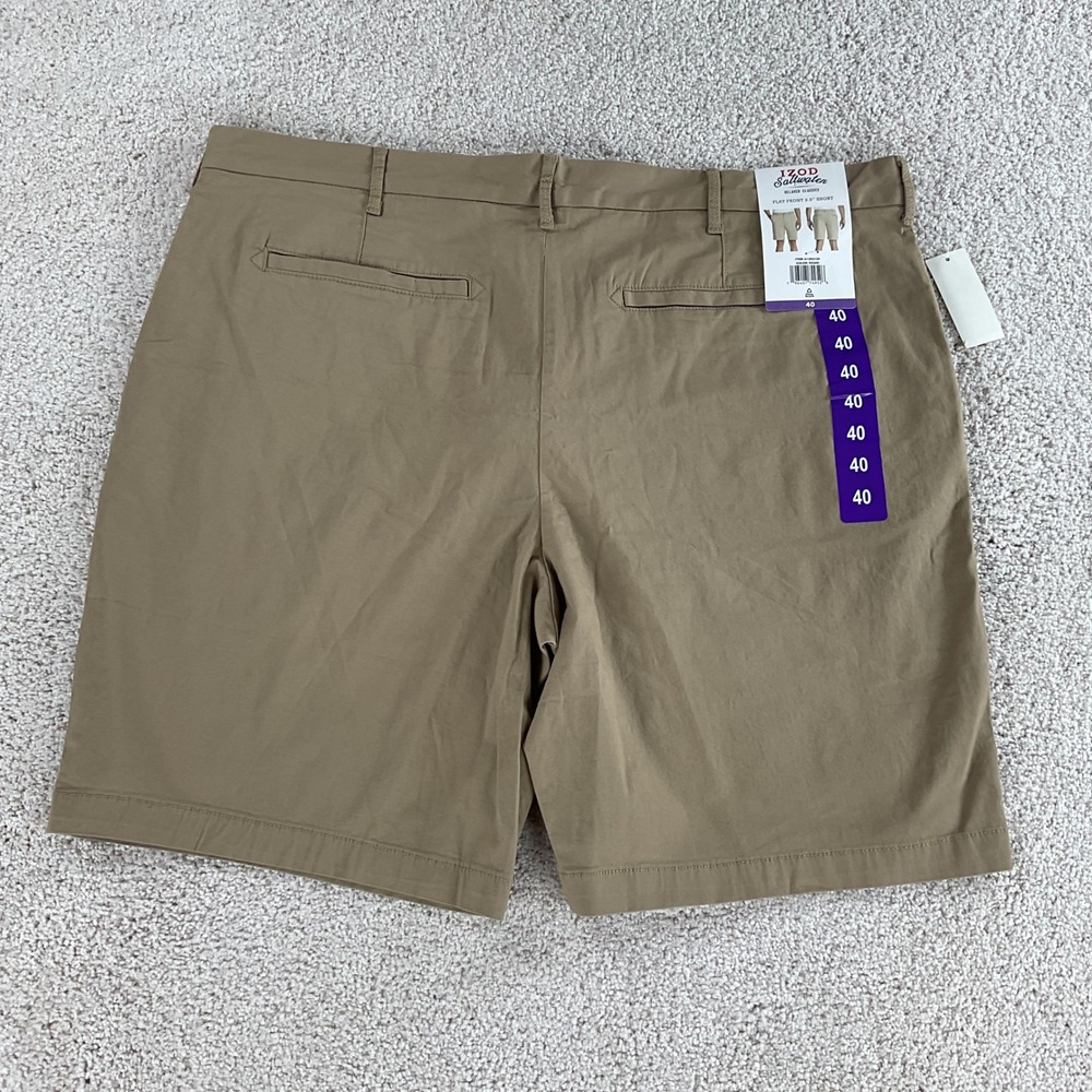 IZOD Saltwater Relaxed Classics Khaki Flat Front Shorts Mens 40W 9.5 Inseam‎ NEW - Picture 6 of 7